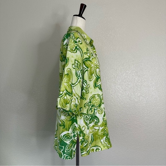 Chico’s 100% Linen Green Tropical Floral 3/4 Sleeves Button Down Shirt, Sz Large - Picture 6 of 13